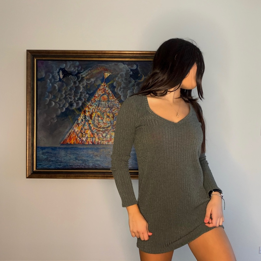 Forever 21 Khaki Mini Long Sleeve Dress